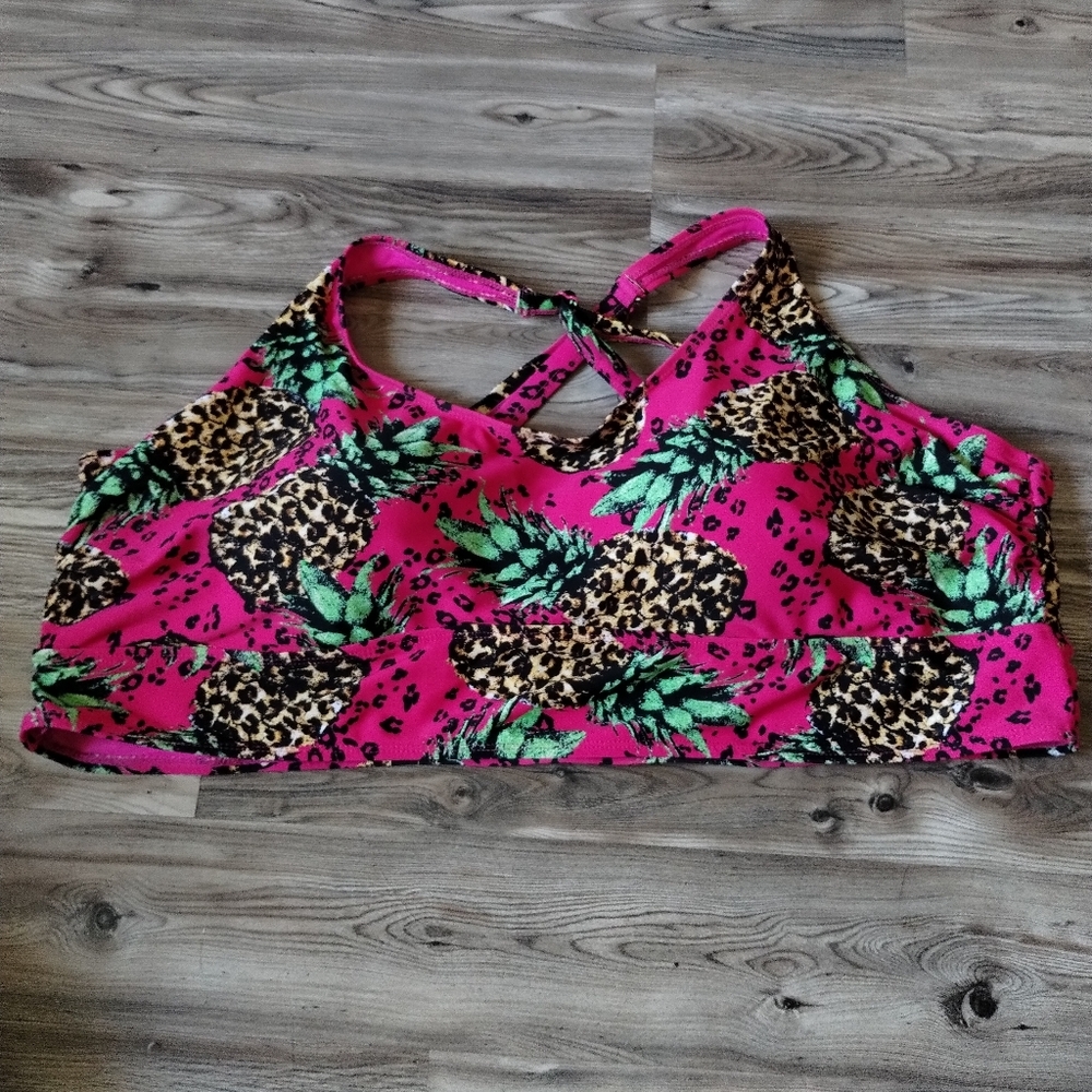Torrid Wireless Adjustable Scoop Bikini Top in Leopard Pineapple Pink Size 4X - Picture 2 of 5